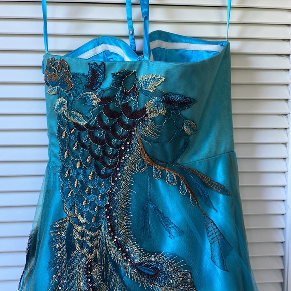 Windsor | Blue Peacock Tulle Prom Maxi Dress - Picture 5 of 7